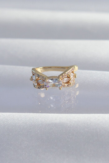 Clariss Brass Gold Color Zircon Stone Plated Earcuff Earrings