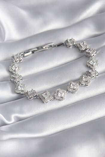 Clariss Brass Silver Color Zircon Stone Clover Model VIP Series Women's Bracelet