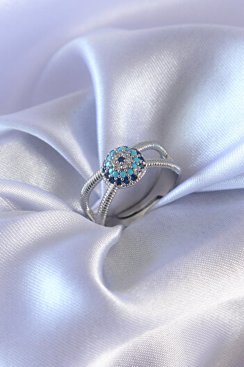Clariss Silver Color Evil Eye Bead Model Women's Ring