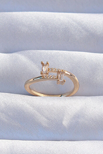 Clariss Brass Gold Color Zircon Stone Geometric Adjustable Ring