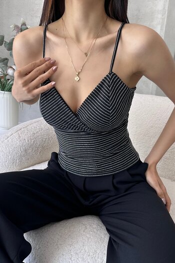 Caddebostan Moda Double Breasted Collar Blouse with Rope Strap