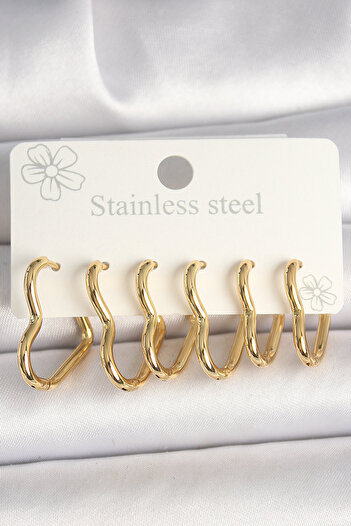 norsary 316L Steel Gold Color Heart Model Women's Earring Set