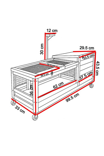Buntz Wooden cage for turtles and reptiles, BUNTZ, 2 removable trays, 99.5 x 33 x 43.5 cm