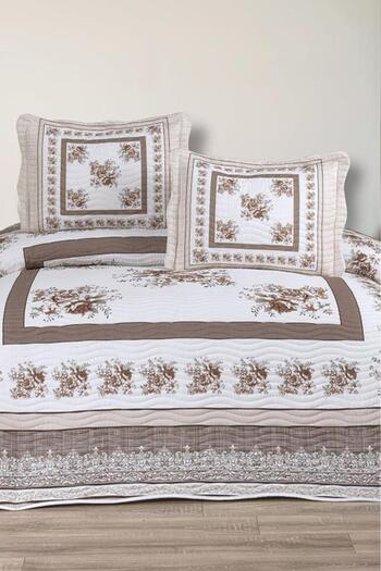 Çeyiz Diyarı Solindra Printed Quilted Double Bedspread Brown