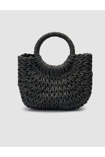 Cabani Long Strap Round Handle Straw Black Bag