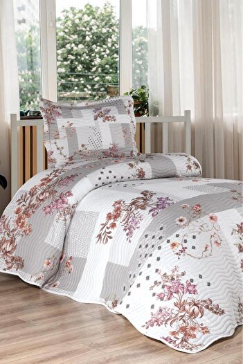 Çeyiz Diyarı Lucia Printed Quilted Single Bedspread Gray