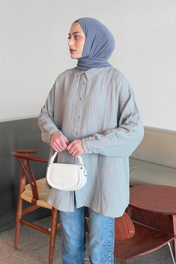 lamelif Muslin Hijab Shirt Gray
