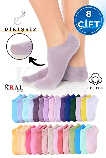 KRAL SOCKS Women - Men 8 Pairs Cotton Seamless Soft Invisible Combed Cotton Booties Ankle Socks