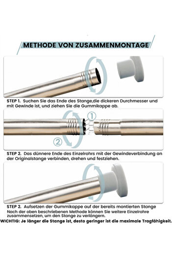 MUHOO telescopic rod, nickel, 40 cm