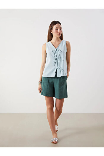 LC Waikiki Lcwaikiki classic green elastic waist textured women's shorts
