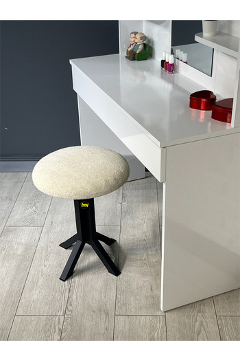 hey modüler mobilya Tabure Puffy Bukle Kumaş Puf Makyaj Masası Sandalyesi Metal Tekli Çap 39 cm X Yükseklik 51 cm