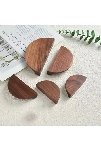 ka tasarım Half Moon Handle Set of 2, Wooden Furniture Handle, Natural Wood Handle, Wooden Drawer Handle