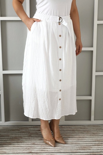 Lady Majestic Plus Size Women's Lined Muslin Fabric Buttoned Pocket Long Skirt