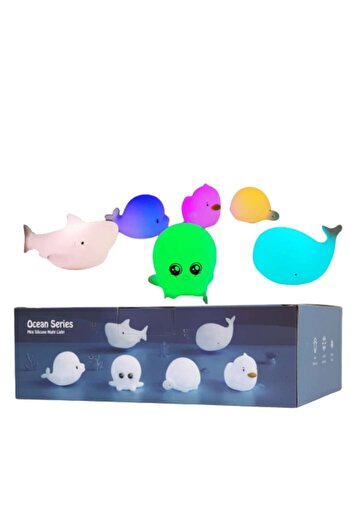 İdeas4comfort Set of 6 baby bath toys, silicone, 8-color LED lights, touch sensor, LR44 batteries included