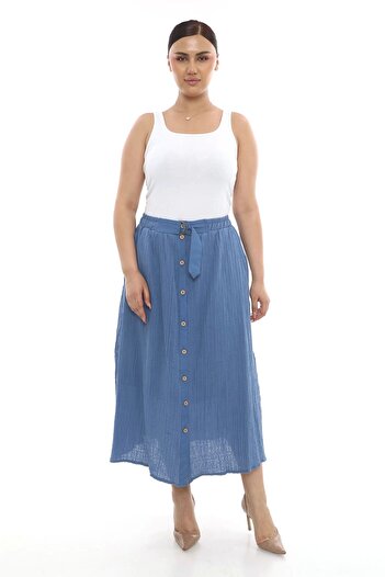 Lady Majestic Plus Size Women's Lined Muslin Fabric Buttoned Pocket Long Skirt