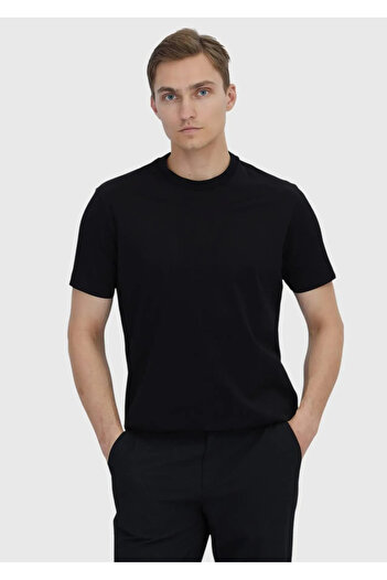 Ramsey Μαύρο μπλουζάκι Jacquard Crew Neck 100% βαμβάκι