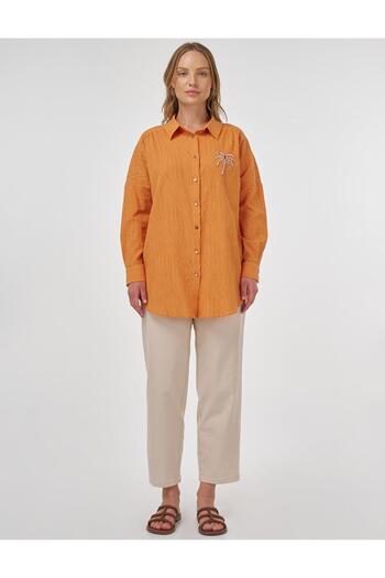 Kayra Palm Embroidered Cotton Tunic Amber