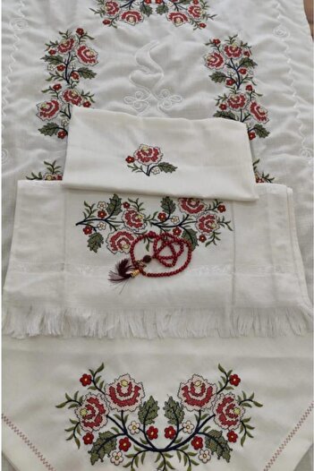 Çeyiz Diyarı Cross Stitch Embroidered Bundle Set Flower Burgundy