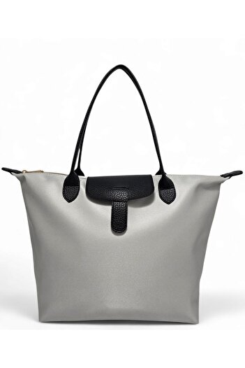 Evident Light Gray Satin Soft Textured Lightweight Tote Women's Shoulder Bag