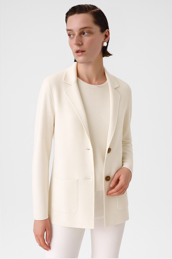 Triko Mısırlı Ecru V-Neck Buttoned Women's Jacket