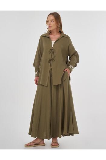 Kayra Lace-Up Muslin Tunic Khaki