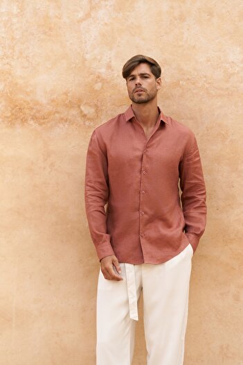 BOHEMAİ Ottavia Cinnamon Linen Oversize Men's Shirt