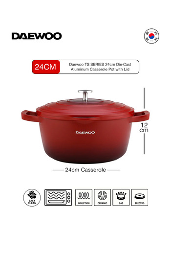 Daewoo 24cm Die Cast Aluminium Casserole Pot with Lid, Non Stick Granite Stone Coating - DCT SC24