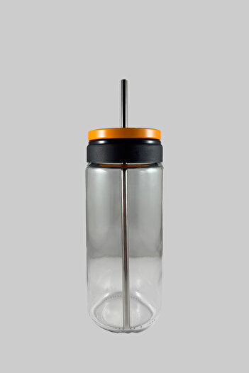 SİHİRLİ AYAKLAR Colored Vacuum Lid Metal Straw Glass Jar Cup 0.5ml