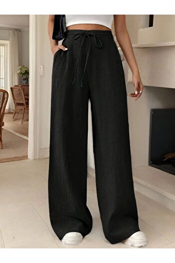 BAYAN High Waist Lace up Wide Leg Long Tight Poantolon