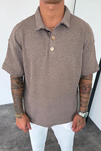 MADZEYMODA Men's Comfortable Collar Brown Knitwear T-Shirt Ke-7017