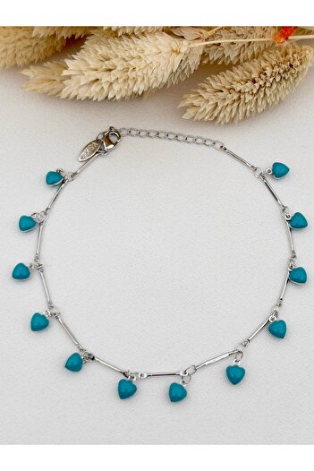 Siya Silver Turquoise Stone Heart Steel Anklet - Natural Stone Anklet