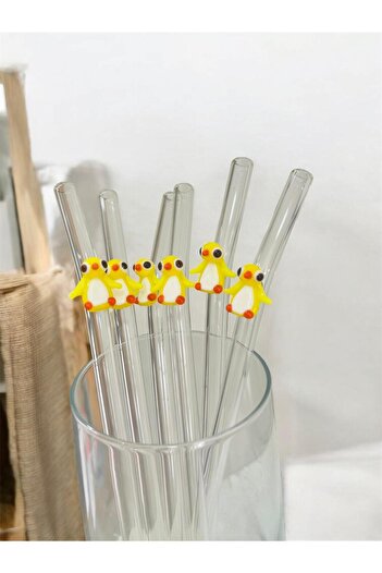 Arsglass Glass Transparent Straw Sustainable Penguin Figured 6-Piece Glass Straw