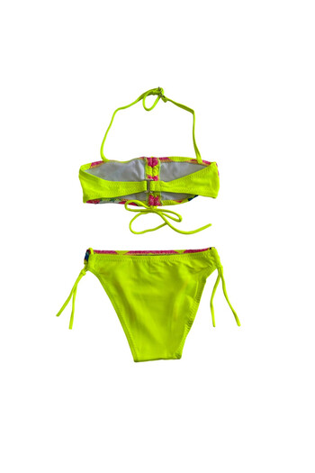 hazelin Girl's Neon Yellow Unicorn Patterned Strapless Bikini Suit for 2-8 Years Hzl24S-Lc3658