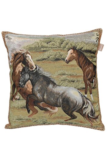 Believe Yilki Horses Jacquard Woven Tapisserie Decorative Kirlent 45*45