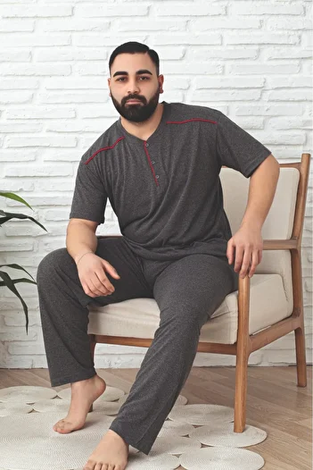 Farya Home Σετ ανδρικής πιτζάμα με κοντό μανίκι με βαμβακερές τσέπες με κουμπιά