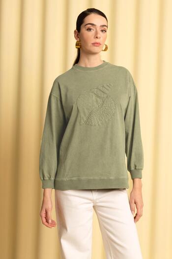 ALLDAY Khaki-Sweat with Embroidery Detail on the Front