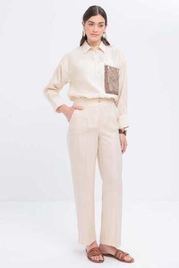 ALLDAY Ecru-Pocketed Pipe Leg Trousers