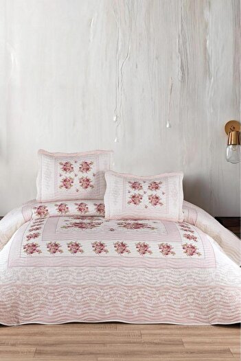 Çeyiz Diyarı Lumora Printed Quilted Double Bedspread Pink