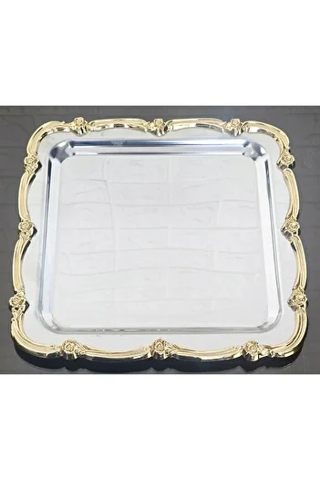 atabey home collection 2 Presentation Tray Rose Frame Gold Sliver-Silver Tray