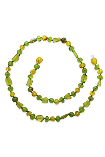 Tesbihane Natural Form Yellow Green Colored Natural Drop Amber Women's Necklace