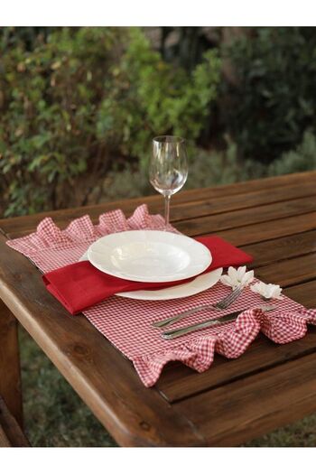 shules collection Potikare Buldan Linen Red American Service 6 Pieces