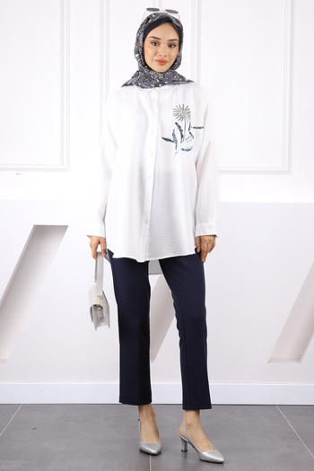 İmajButik Ecru Bead Detailed Shirt