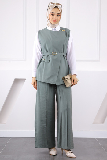 İmajButik Çağla Waist Belted Vest and Trousers Suit