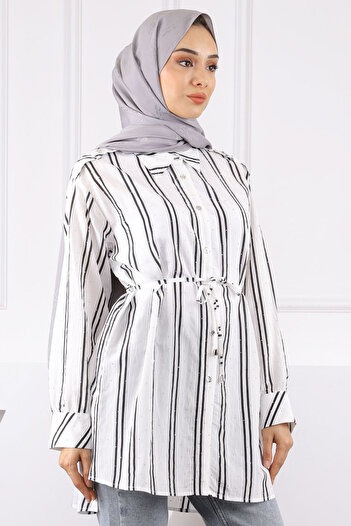 İmajButik Black Stone Detailed Striped Tunic