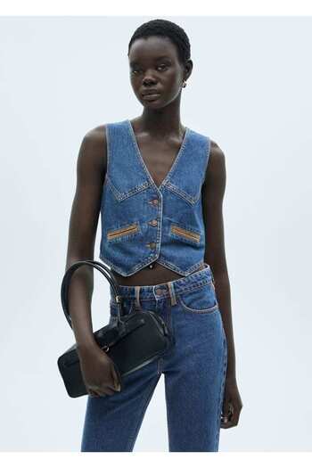 MANGO Woman Denim Vest with Contrast Details