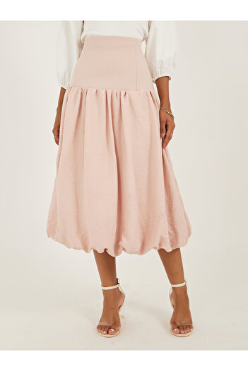Styli High Rise Balloon Hem A-Line Midi Skirt