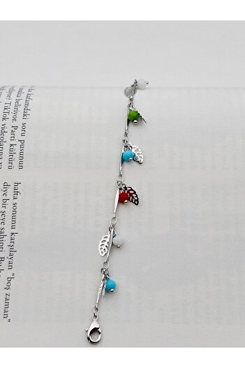Siya Silver Colored Natural Stone Leaf Steel Anklet