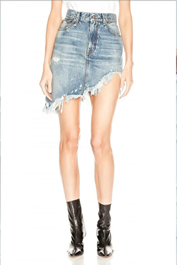 FashionForYou Fustă Carolina din denim cu franjuri, mărimea 25