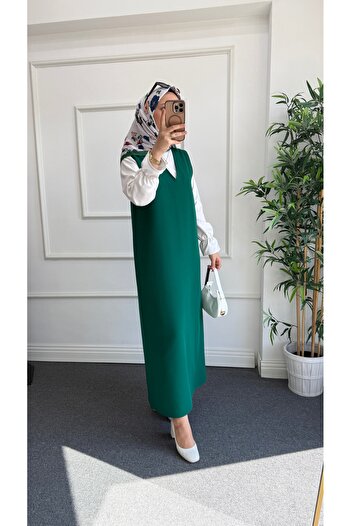 Nisa Nalbantoğlu Σμαραγδένιο κρεπ Hijab Απλό Gilet