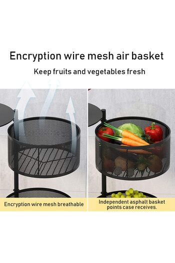 1st 3 Tier Round Movable Iron Vegetable Basket with Wheels - Black